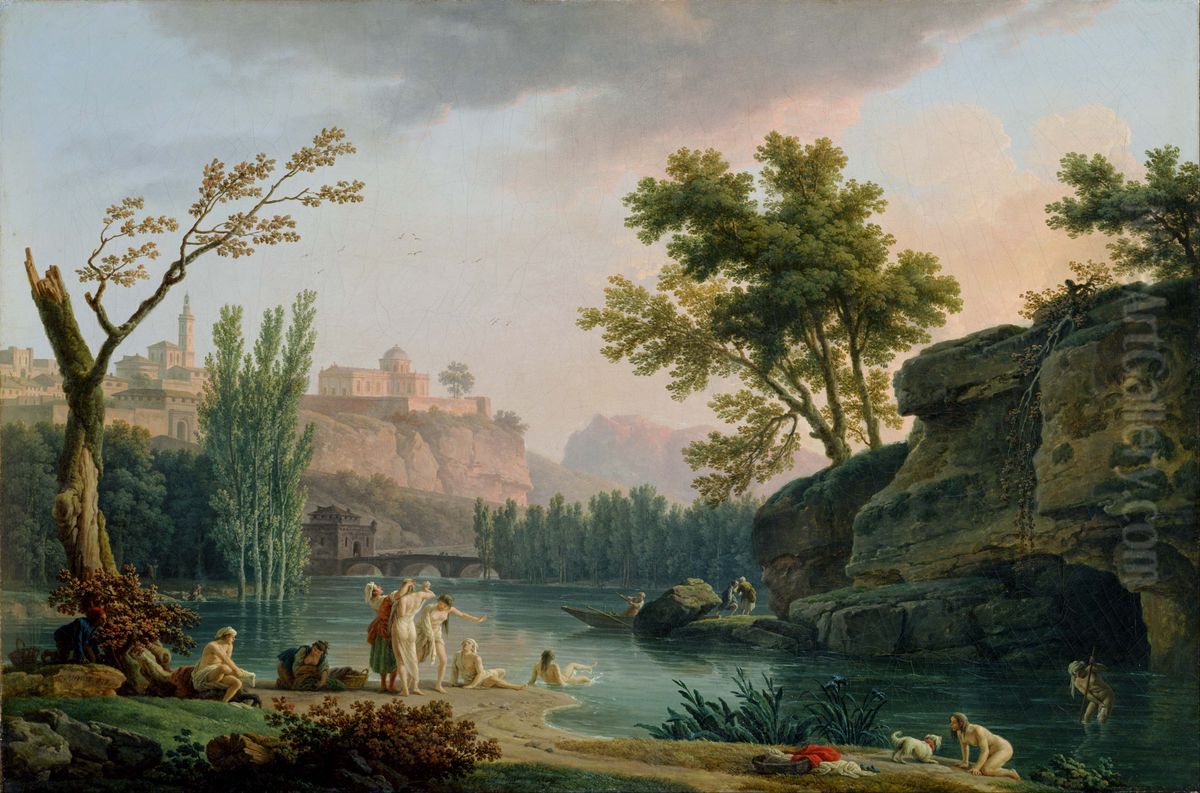 Summer Evening, Landscape in Italy Oil Painting by Joseph Vernet