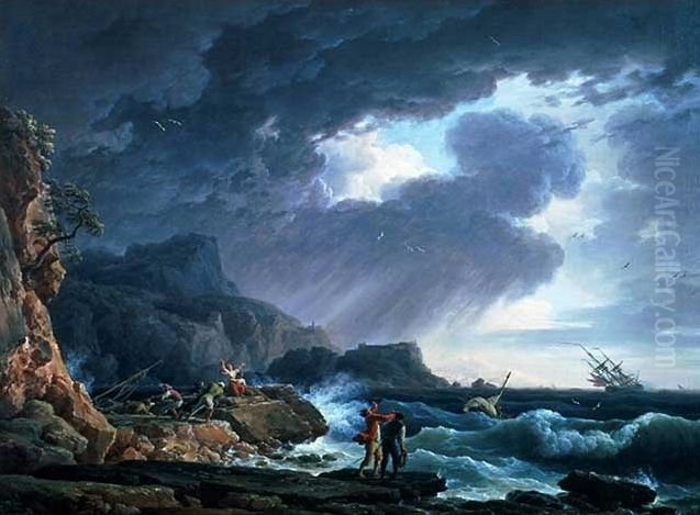 A Seastorm Oil Painting by Joseph Vernet
