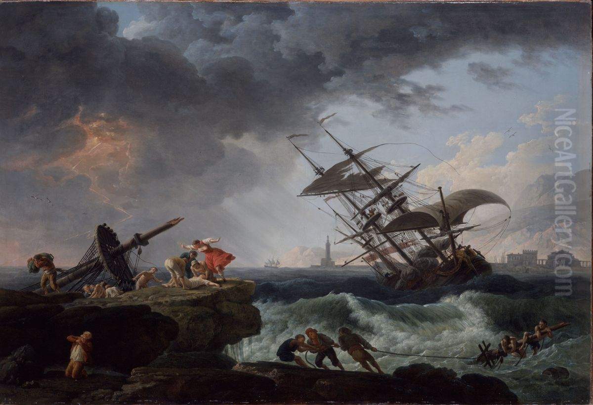 A Shipwreck on a Rocky Coast Oil Painting by Joseph Vernet
