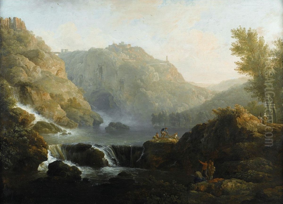 Draughtsmen in front of a Waterfall at the Foot of the Tivoli Oil Painting by Joseph Vernet