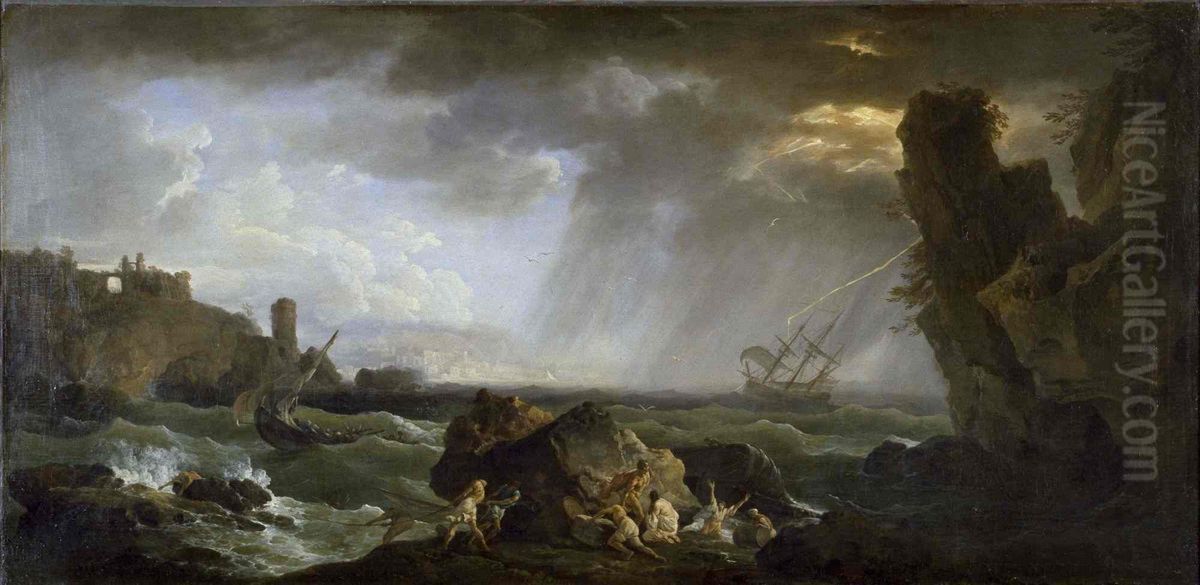 Marine, le soir ou la tempete Oil Painting by Joseph Vernet