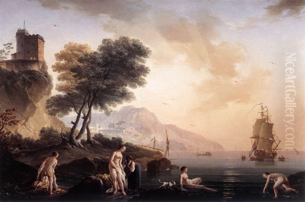 Girls Bathing at the Seaside Oil Painting by Joseph Vernet