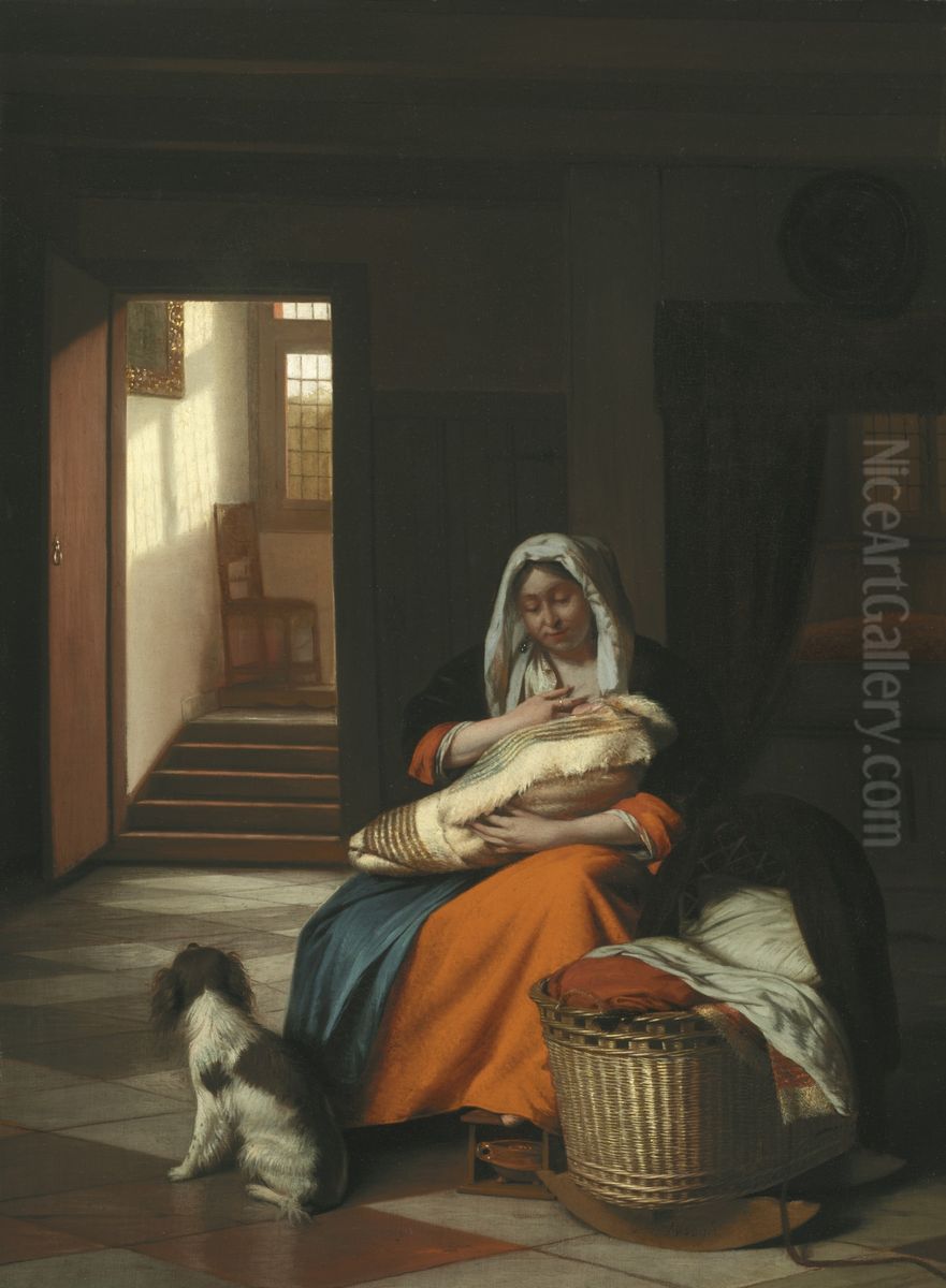 Mother Nursing Her Child Oil Painting by Pieter De Hooch