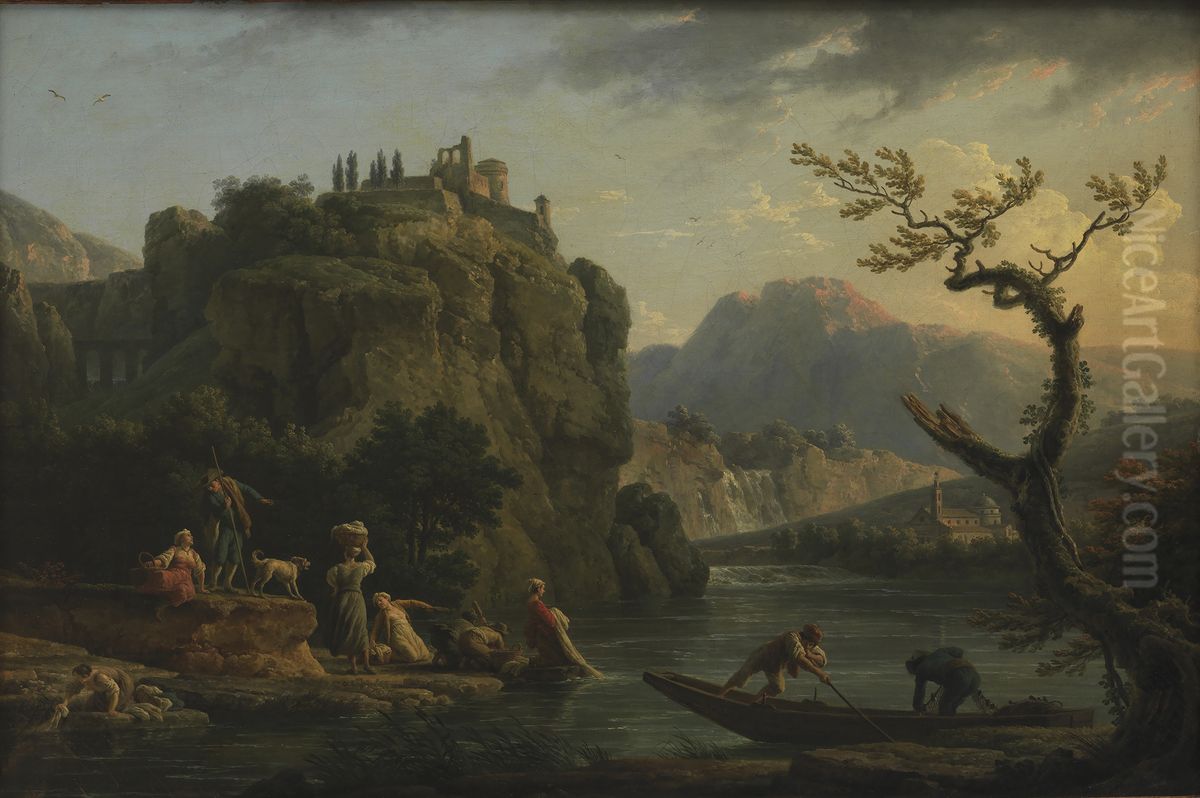 Mountain Landscape with a River Oil Painting by Joseph Vernet