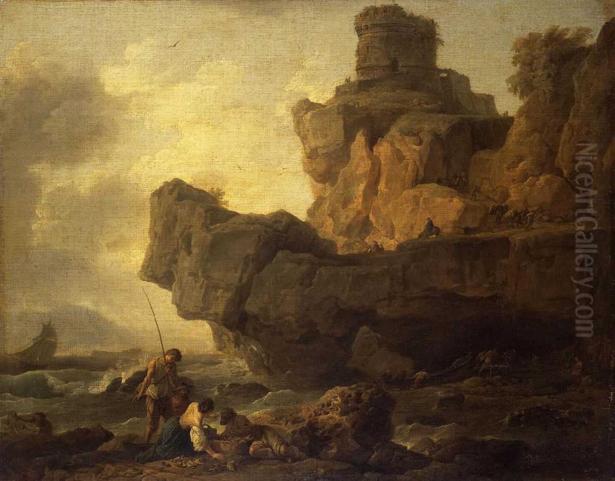 Rocks on a Seashore Oil Painting by Joseph Vernet