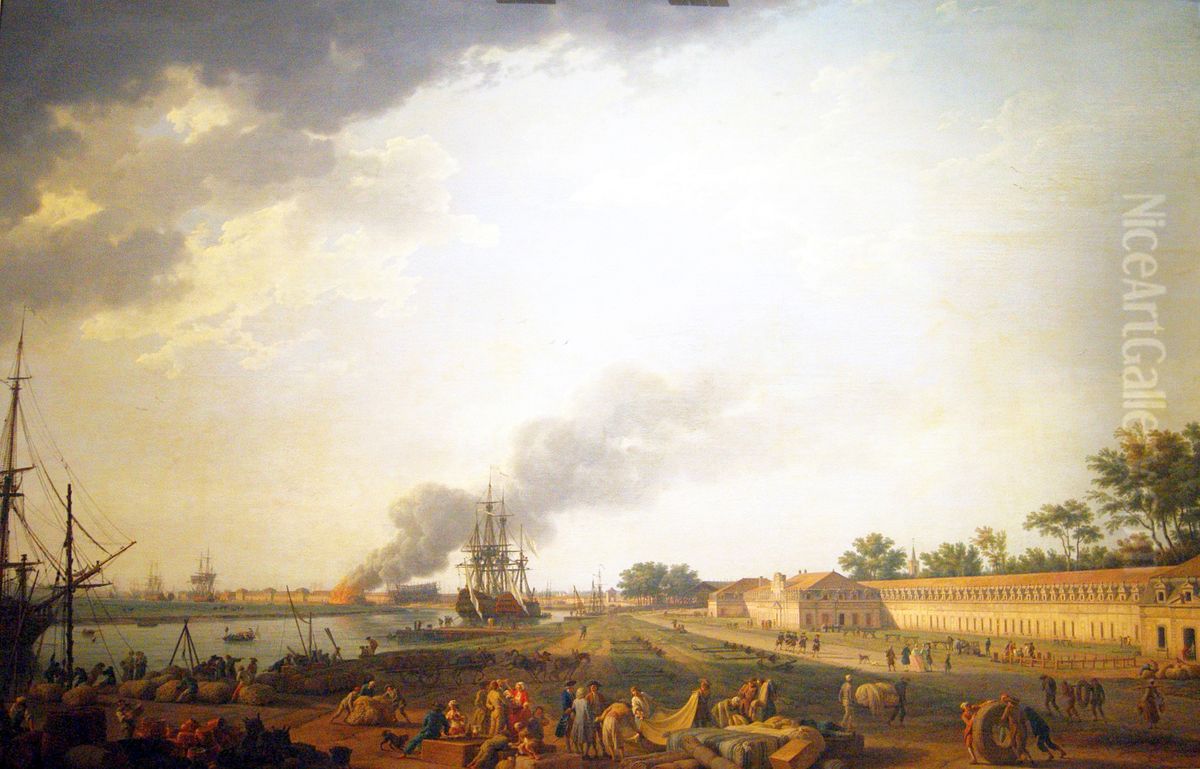View of Rochefort Harbor, from the Magasin des Colonies Oil Painting by Joseph Vernet