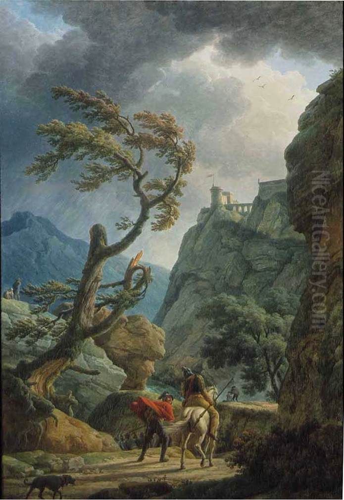 Soldiers in a Mountain Gorge, with a Storm Oil Painting by Joseph Vernet