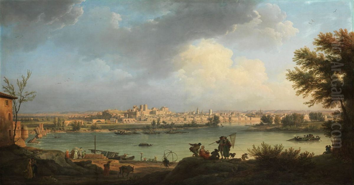 View of Avignon from the Right Bank of the Rhone near the Tour Philippe-le-Bel Oil Painting by Joseph Vernet