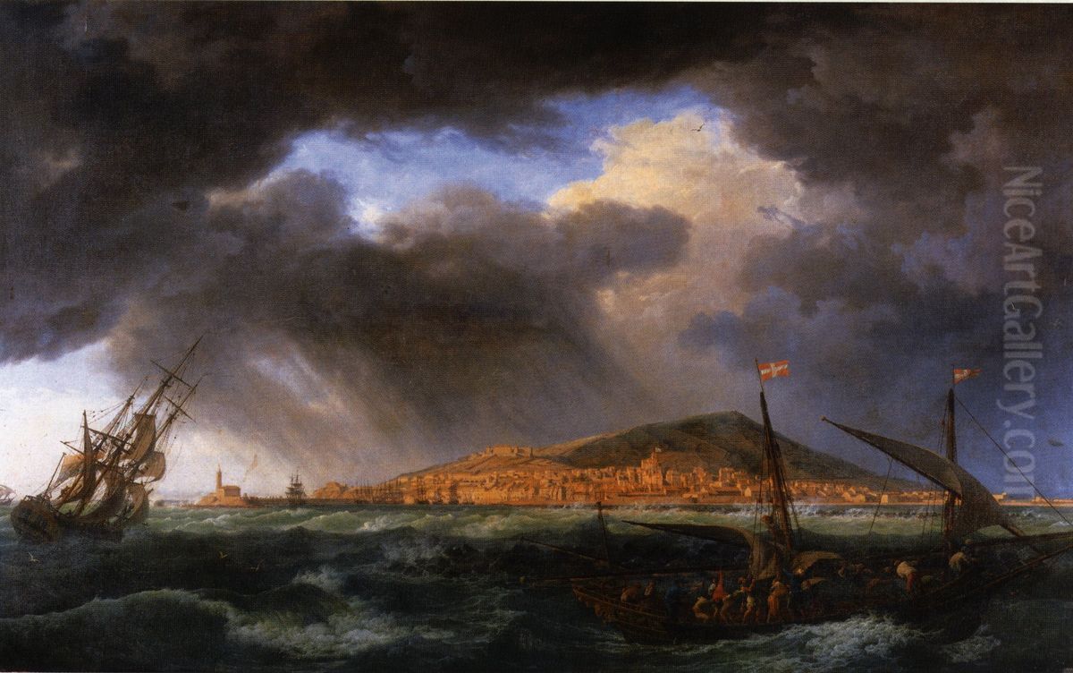 View of Sete Harbor Oil Painting by Joseph Vernet