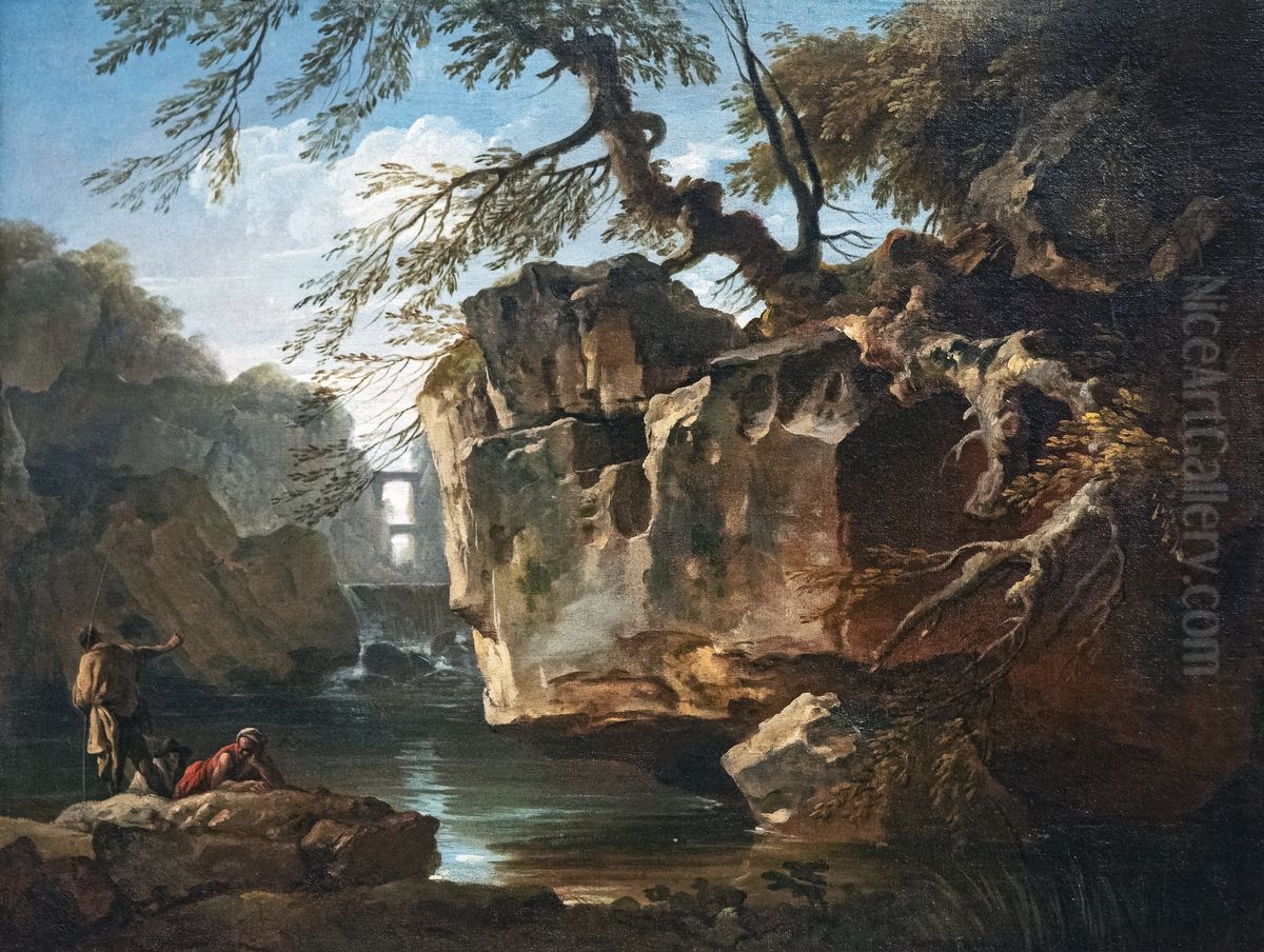 Landscape at the waterfallFrancais:Paysage a la cascadeItaliano:Paesaggio alla cascata Oil Painting by Joseph Vernet