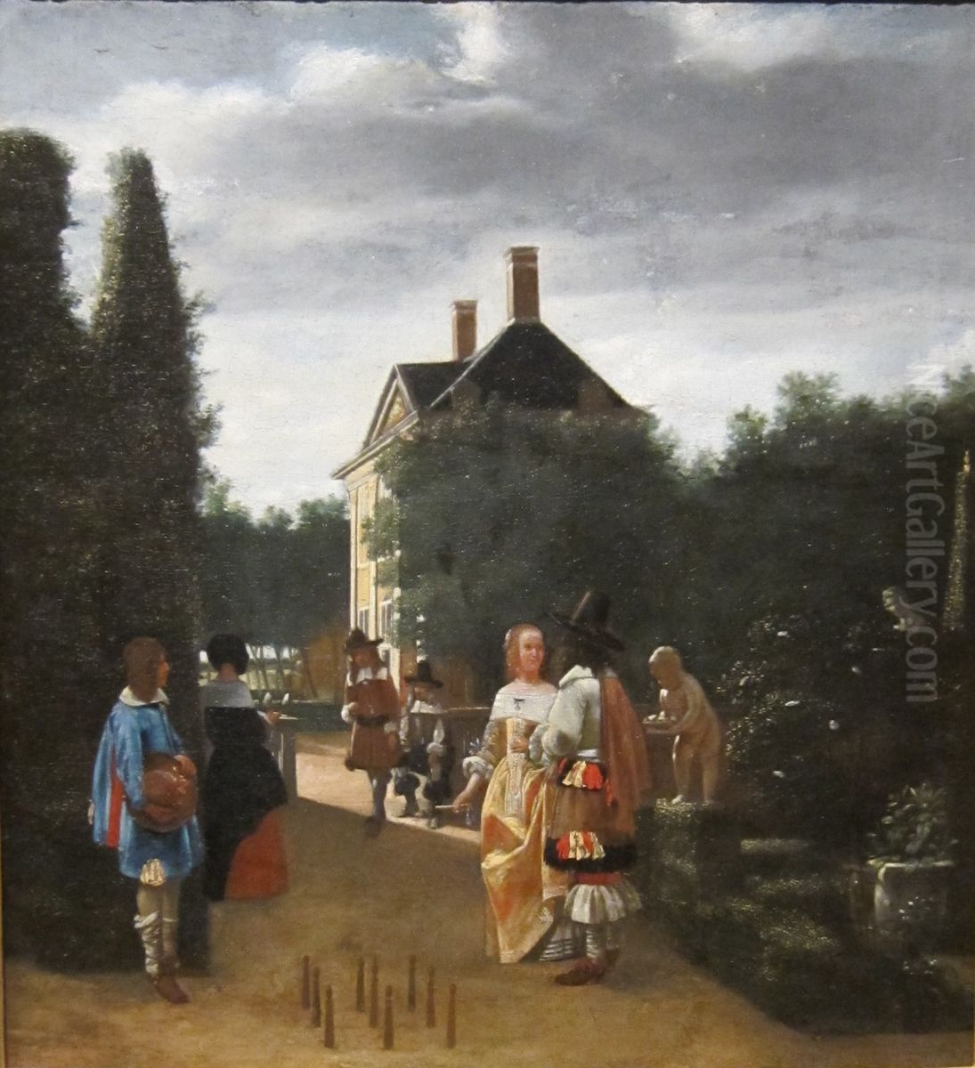 Game of Skittles (copy) Oil Painting by Pieter De Hooch