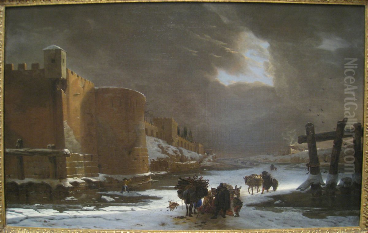 FrozenMoatOutside City Walls Oil Painting by Jan Asselijn