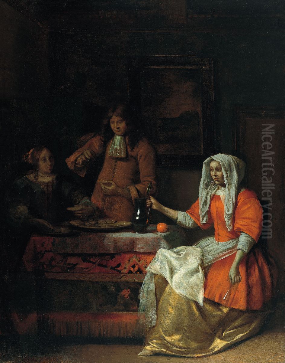Company in an interior eating oysters Oil Painting by Pieter De Hooch