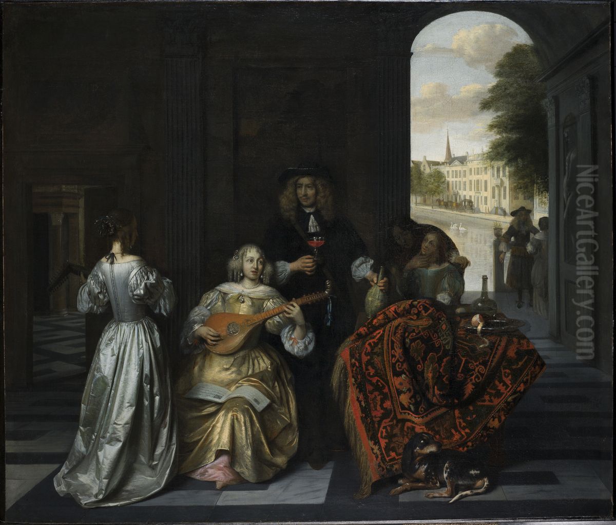 Licensing.cestina|English|francais|makedonski|Nederlands|+/- Oil Painting by Pieter De Hooch