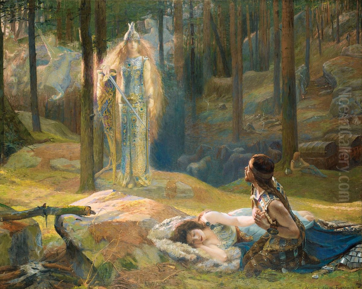 La Revelation(Brunehilde decouvrant Sieglinde et Siegmund) Oil Painting by Gaston Bussiere