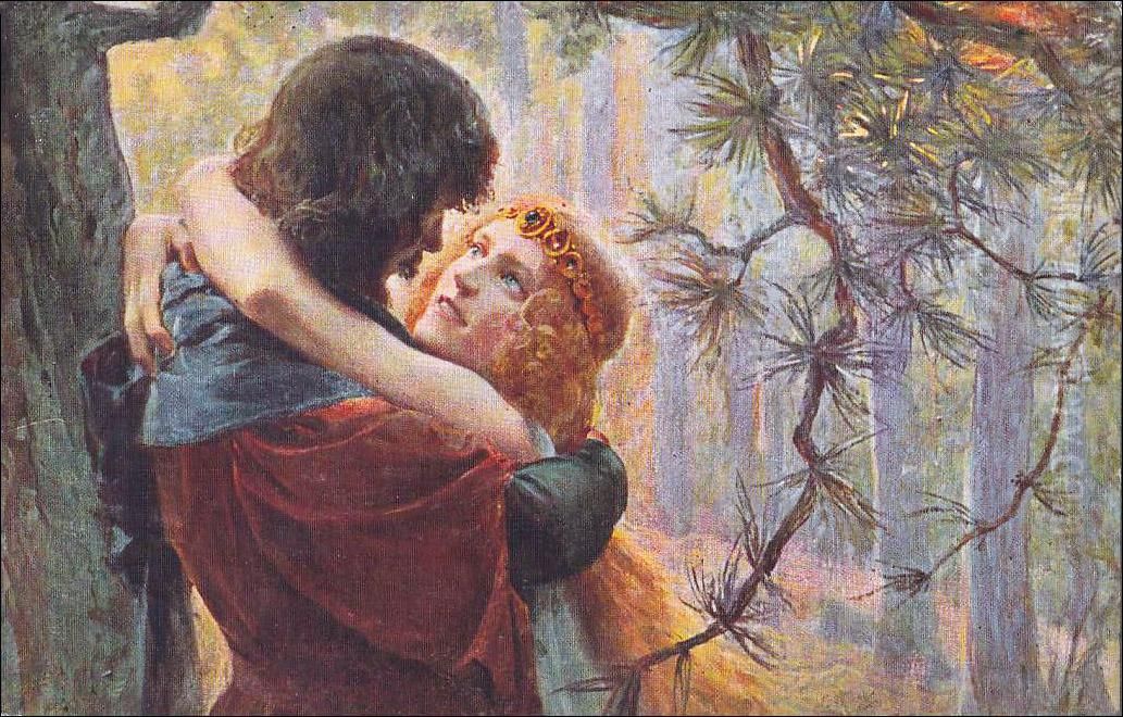 Tristan et Isolde. Yseult en foret Oil Painting by Gaston Bussiere