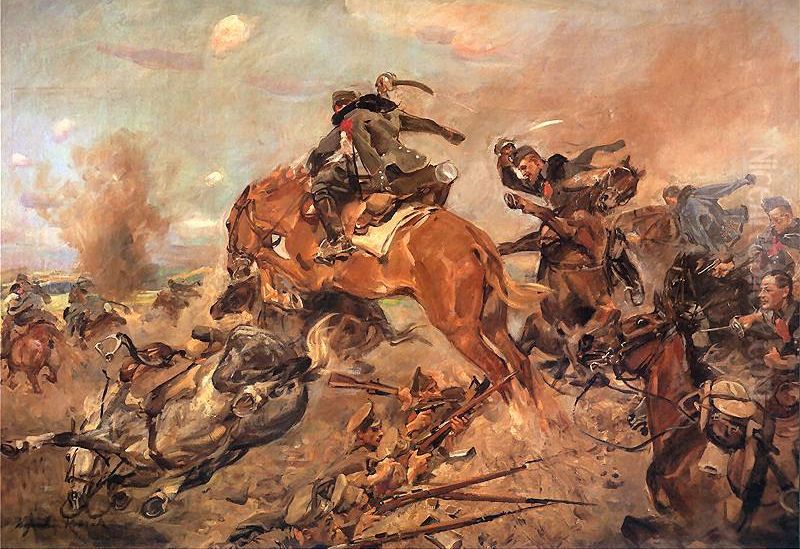 Szarza pod Rokitna Oil Painting by Wojciech Kossak