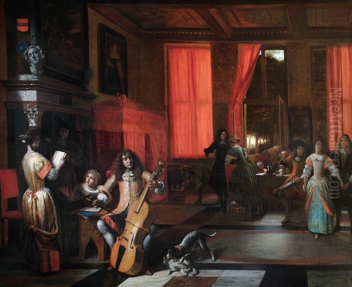 Musical company in an interior Oil Painting by Pieter De Hooch