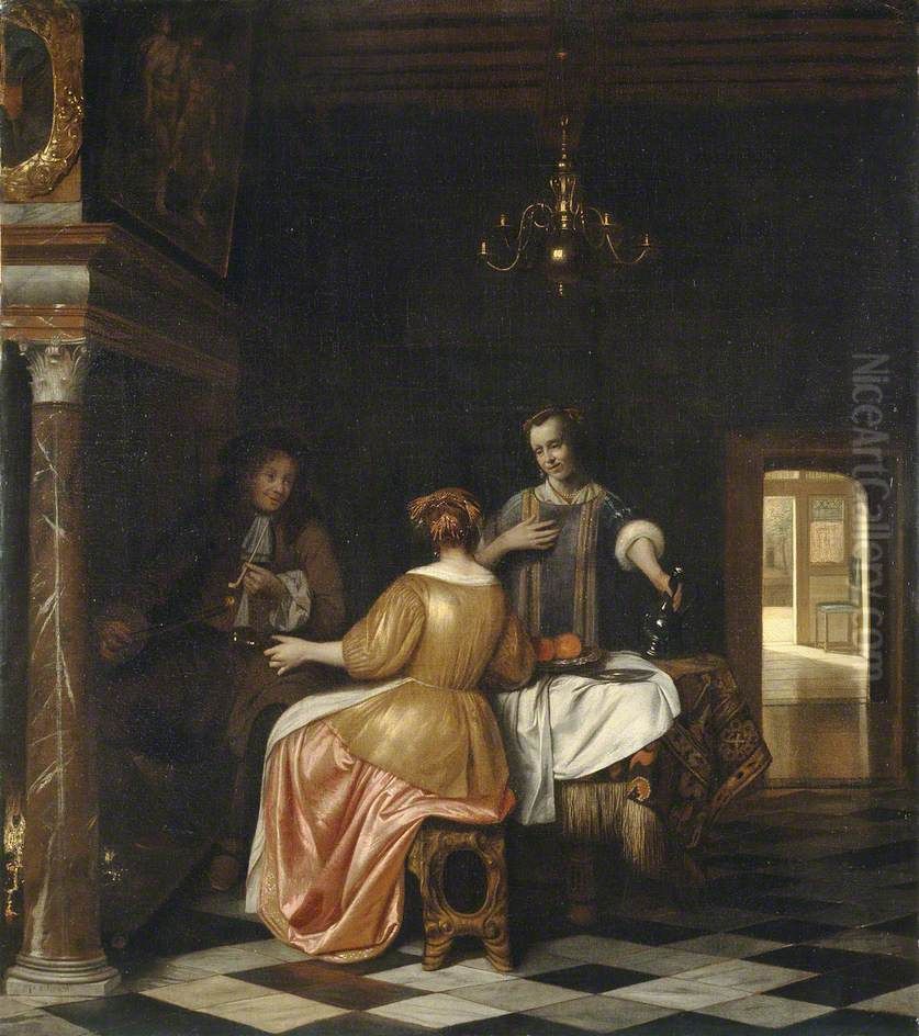 Elegant company in a distinguished interior Oil Painting by Pieter De Hooch