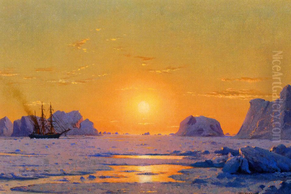 Off the Greenland Coast under the Midnight Sun Oil Painting by William Bradford