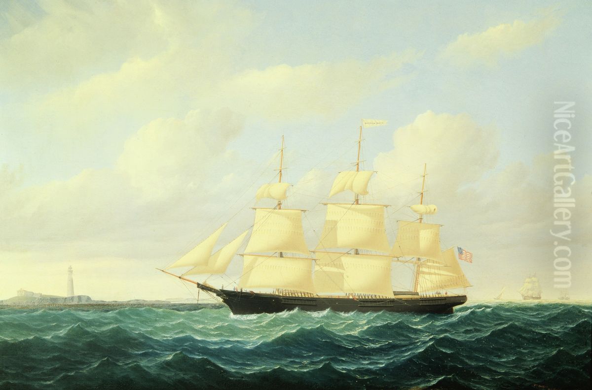 ,Dashing Wave' clipper ship off Boston Light Oil Painting by William Bradford