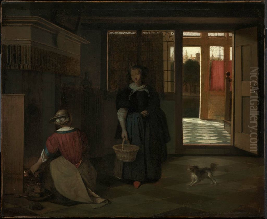 Interior of a Dutch House Oil Painting by Pieter De Hooch