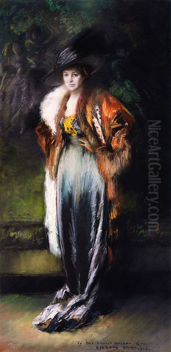 Mrs_A_Stewart_Walker_in_a_Fur. Oil Painting by Everett Shinn