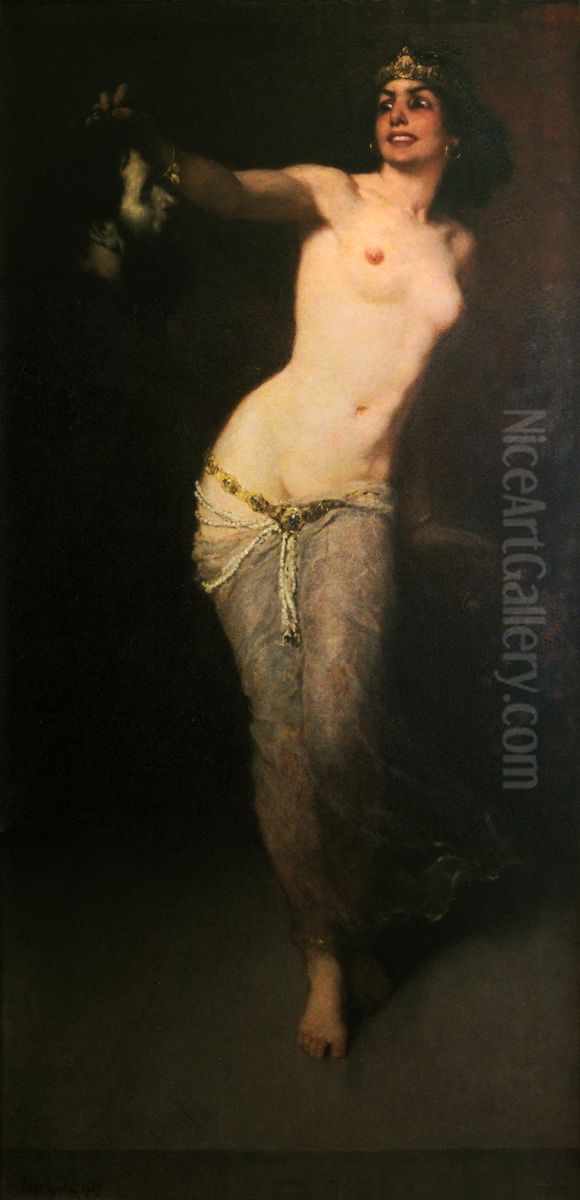 Salome holding the severed head of John the Baptist Oil Painting by Gyula Eder