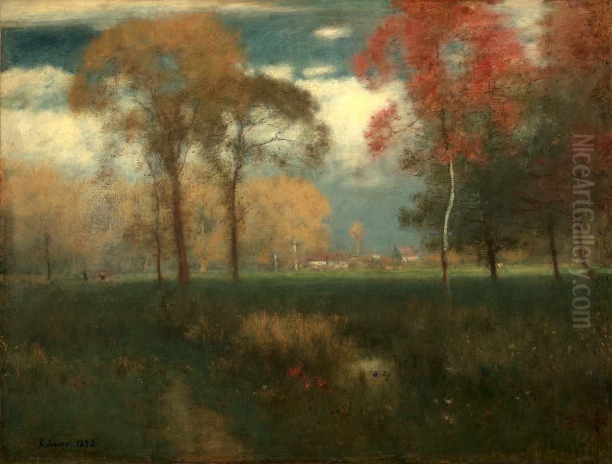 Sunny Autumn Day Oil Painting by George Inness