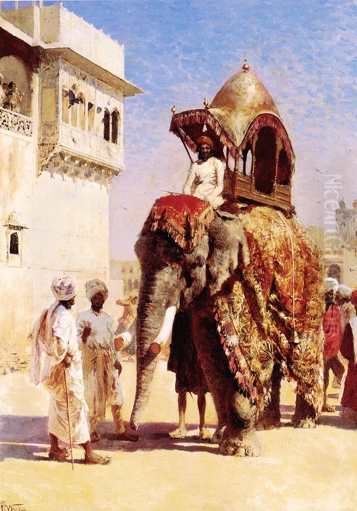 Mughal Elephant Oil Painting by Edwin Lord Weeks