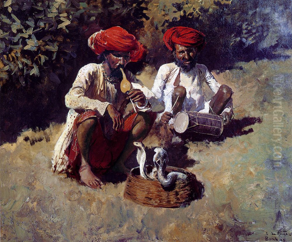 The Snake Charmers Bombay. Oil Painting by Edwin Lord Weeks