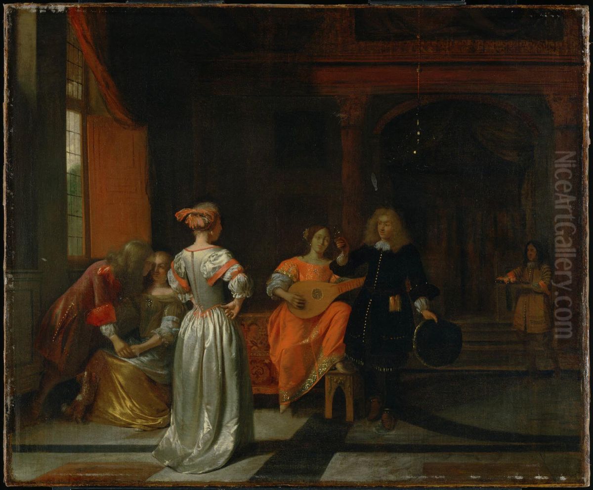 Licensing.cestina|English|francais|makedonski|Nederlands|+/- Oil Painting by Pieter De Hooch