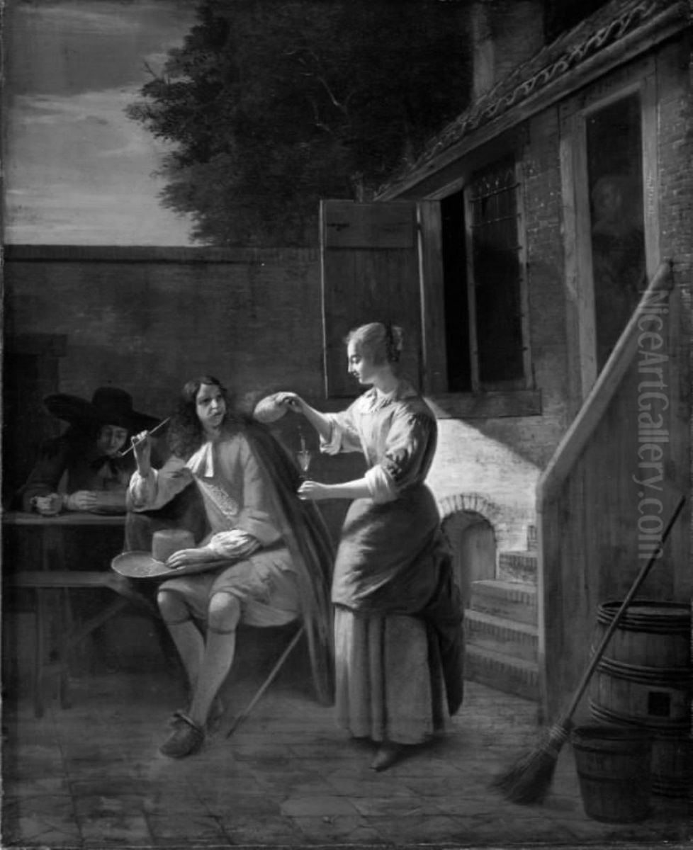 Udenfor vaertshuset Oil Painting by Pieter De Hooch