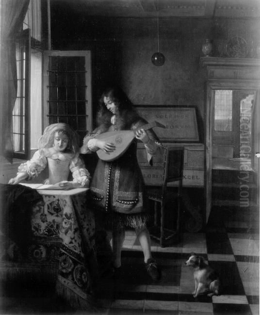 Licensing.cestina|English|francais|makedonski|Nederlands|+/- Oil Painting by Pieter De Hooch