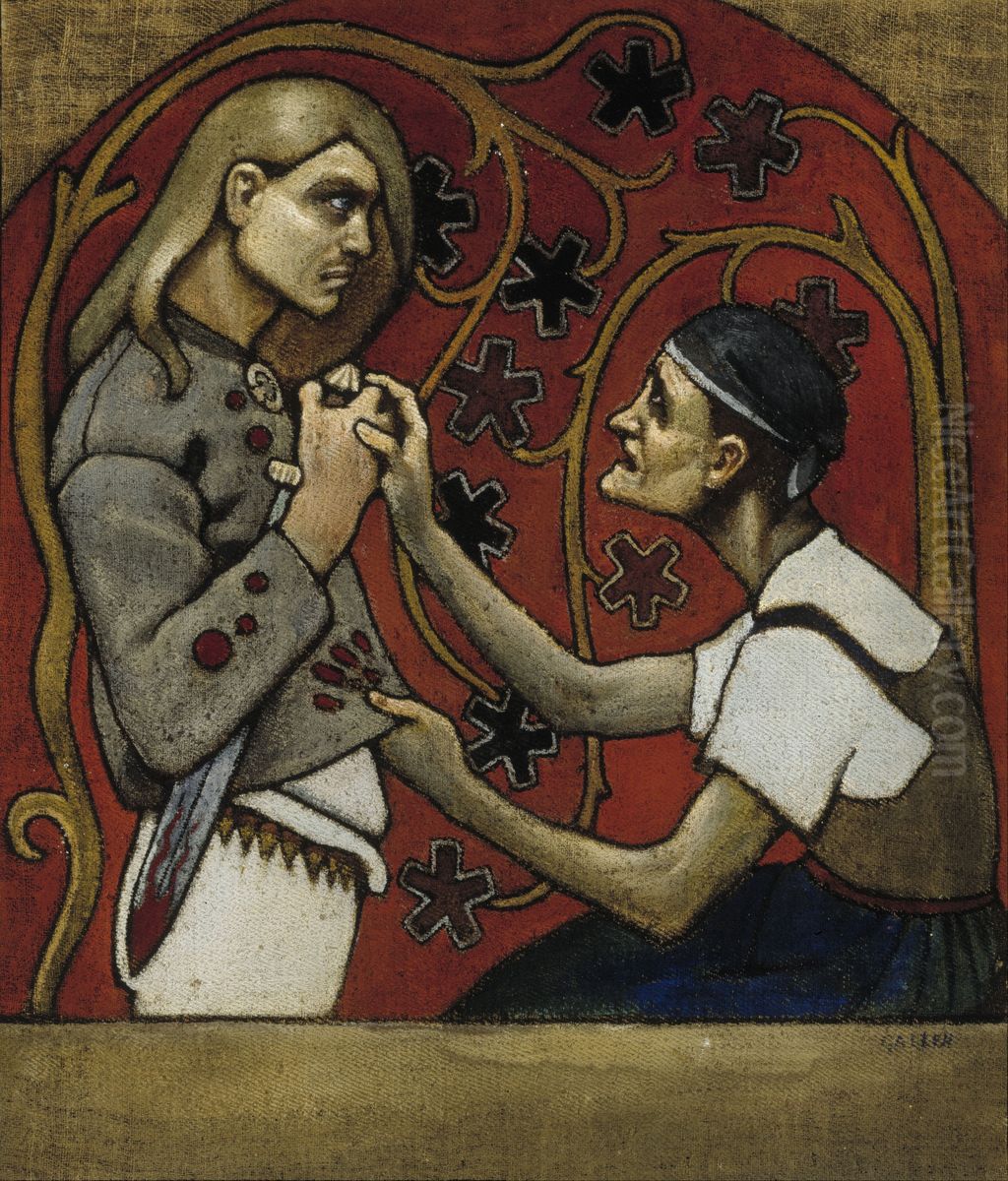 The Fratricide Oil Painting by Akseli Valdemar Gallen-Kallela