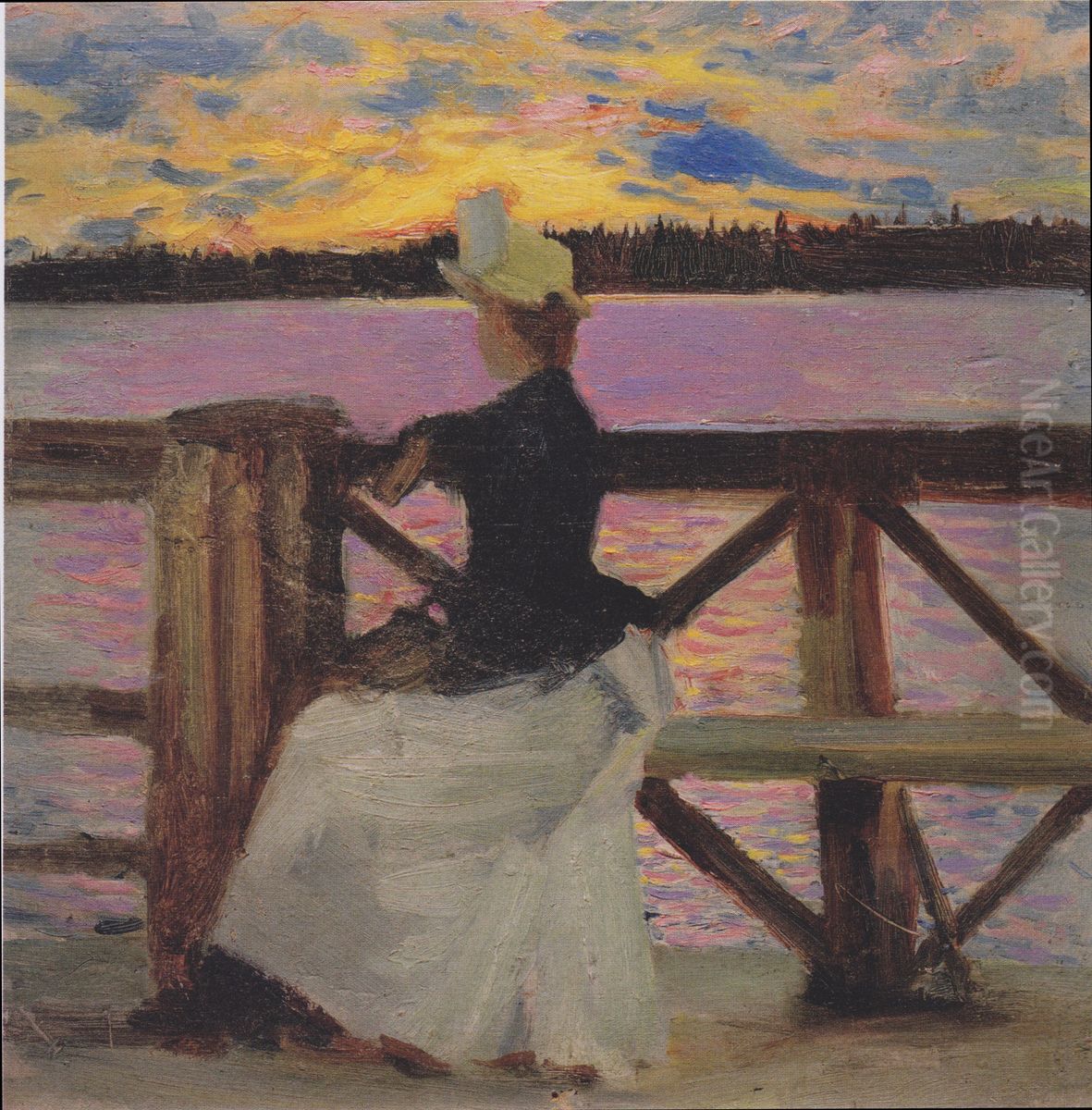Marie Gallen auf der Kuhmoniemi-Brucke Oil Painting by Akseli Valdemar Gallen-Kallela