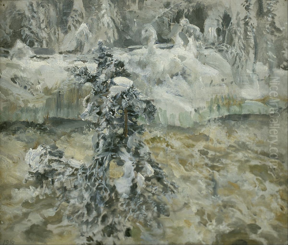 Imatra in wintertime Oil Painting by Akseli Valdemar Gallen-Kallela