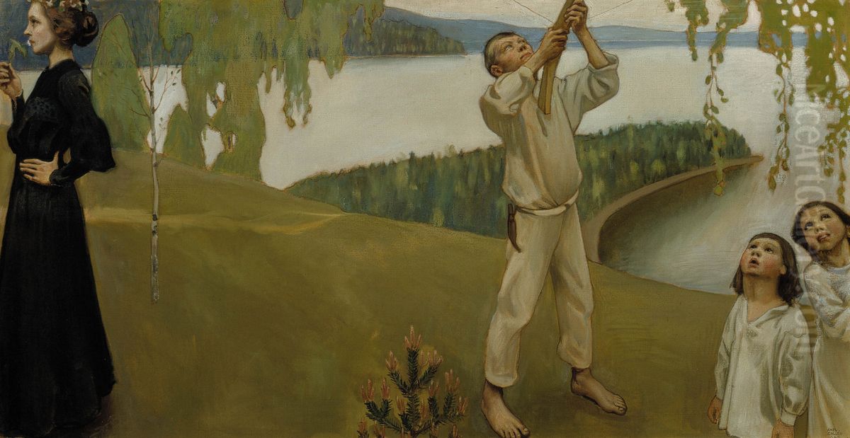 Spring, study for the Juselius Mausoleum frescos Oil Painting by Akseli Valdemar Gallen-Kallela