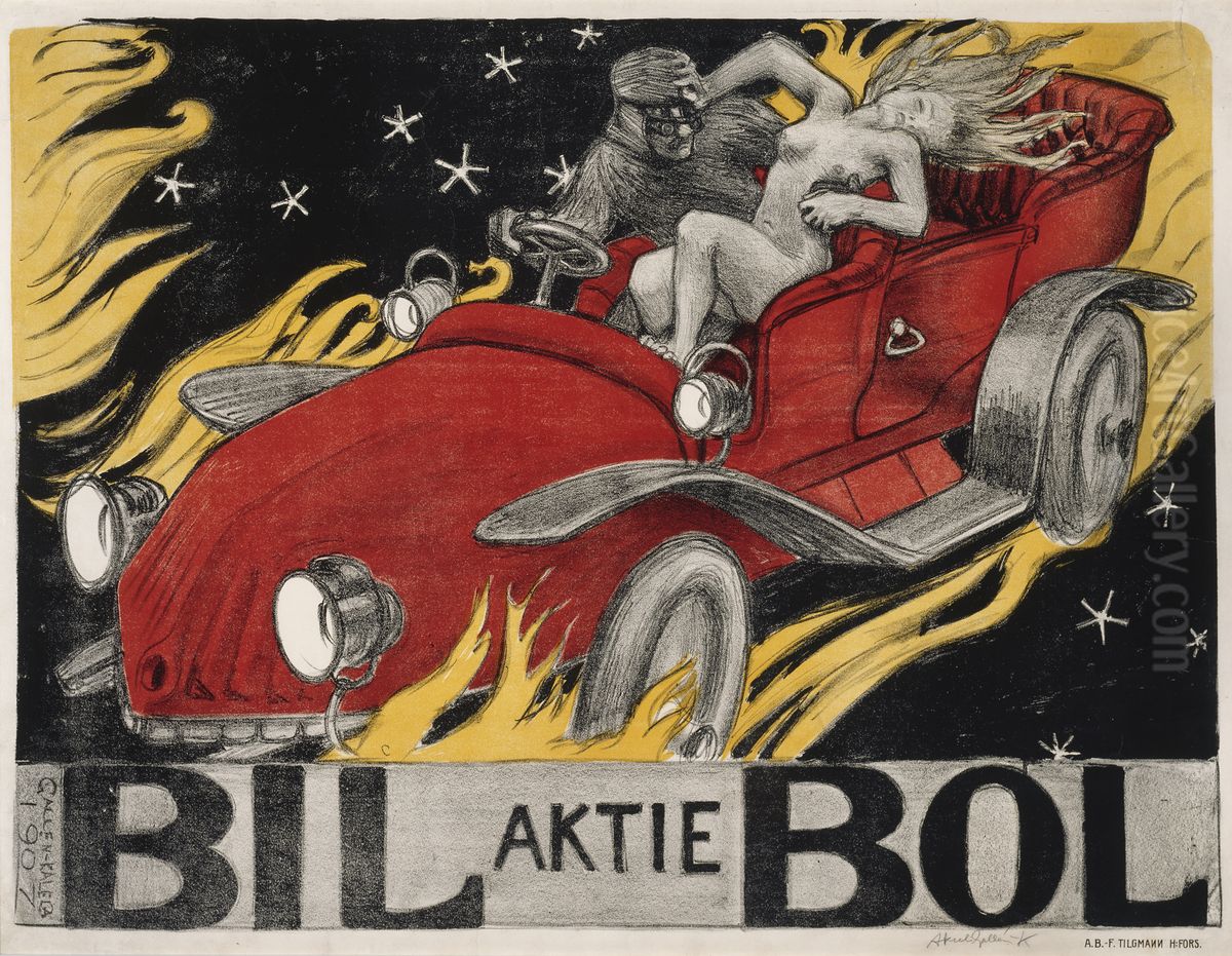 Bil-Bol, Poster for an Automobile Retailer Oil Painting by Akseli Valdemar Gallen-Kallela