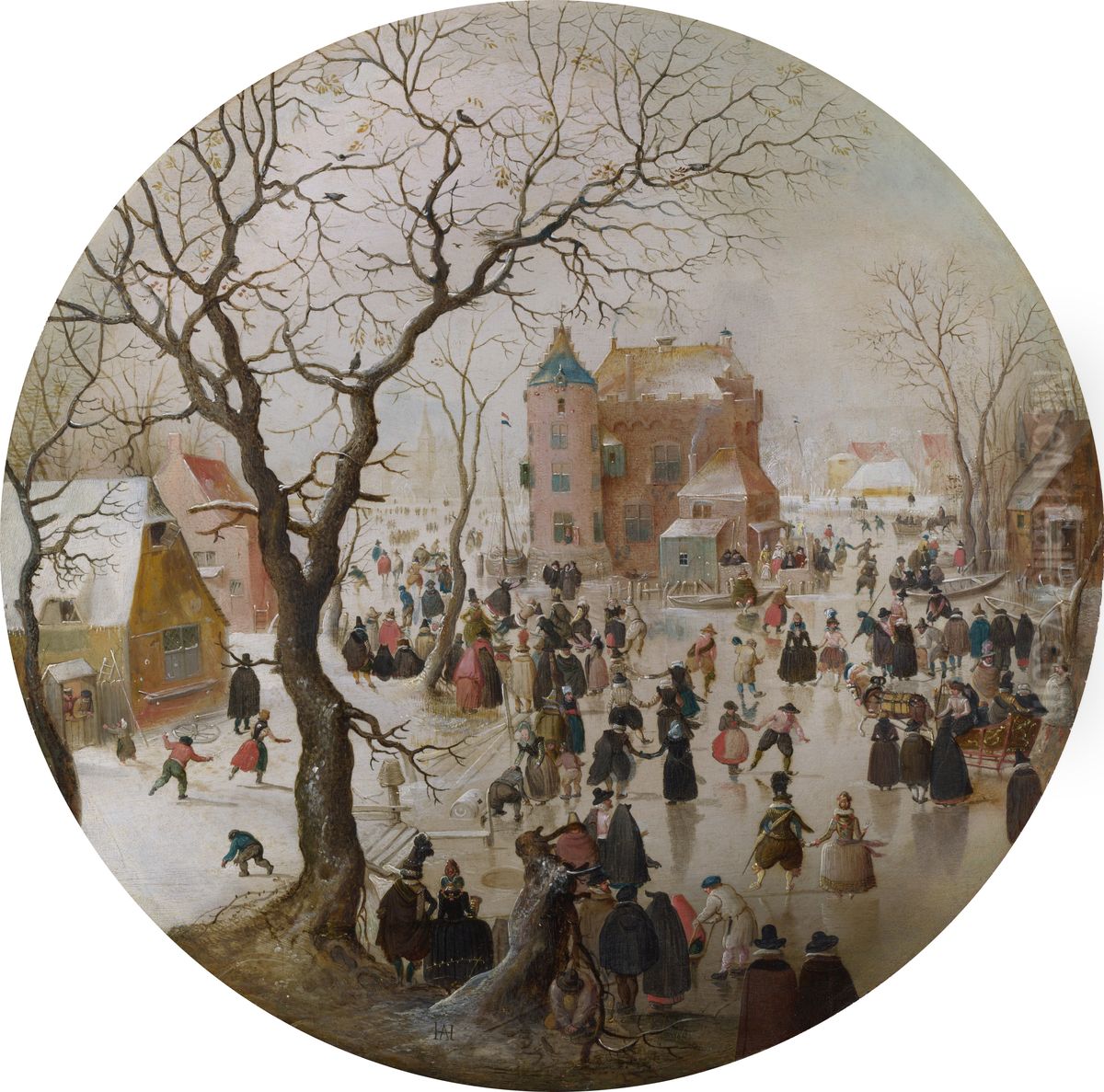 A Winter Scene with Skaters near a Castle Oil Painting by Hendrick Avercamp