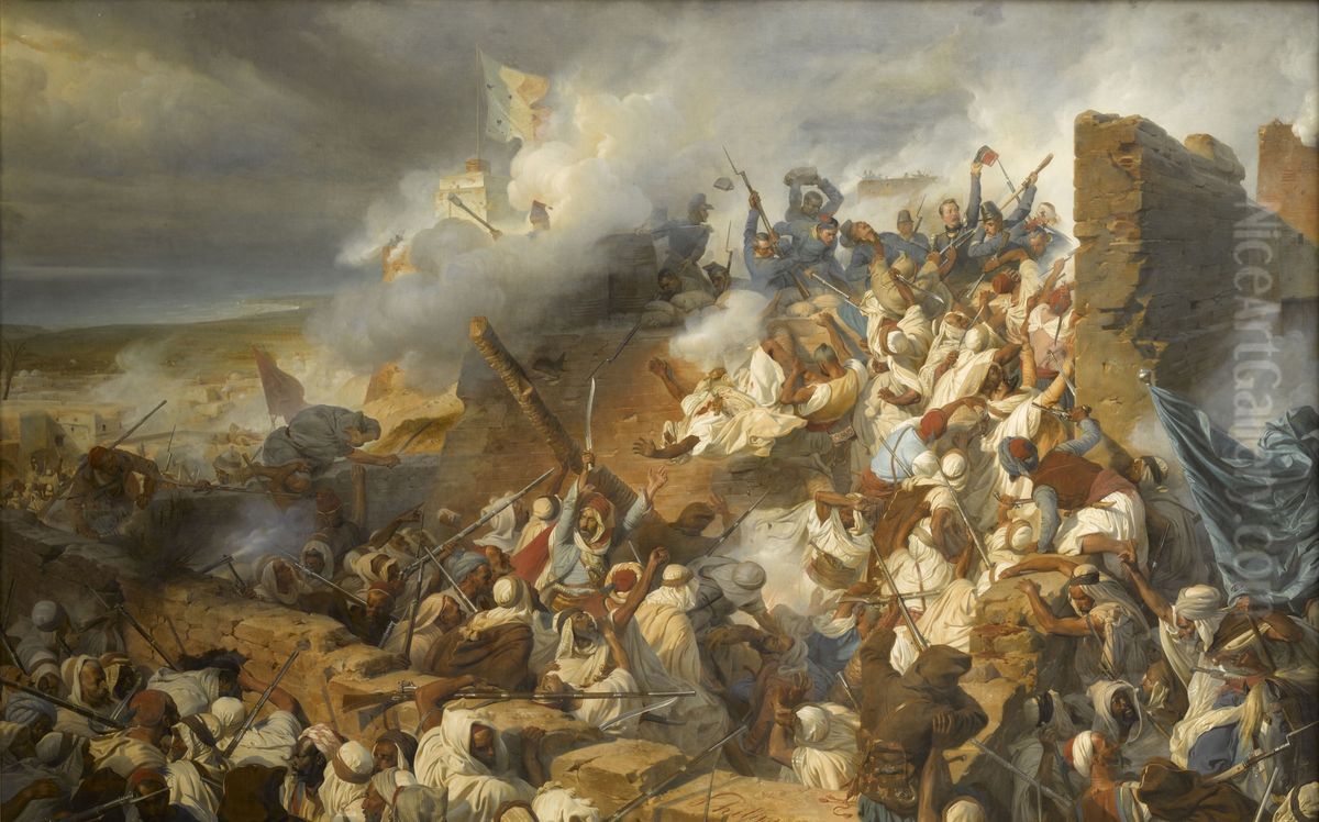 Defense of Mazagran, February 2 to 6, 1840 Oil Painting by Henri Felix Emmanuel Philippoteaux
