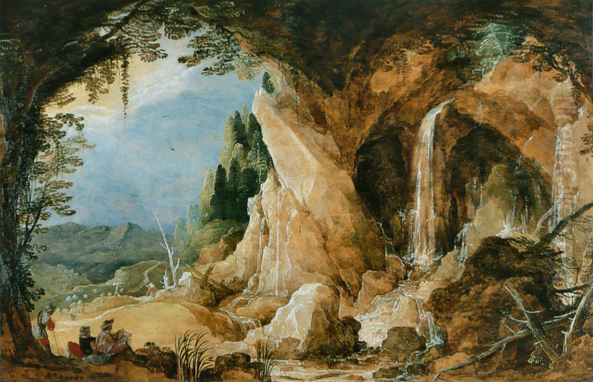 Landscape with a cave Oil Painting by Joos de Momper the Younger