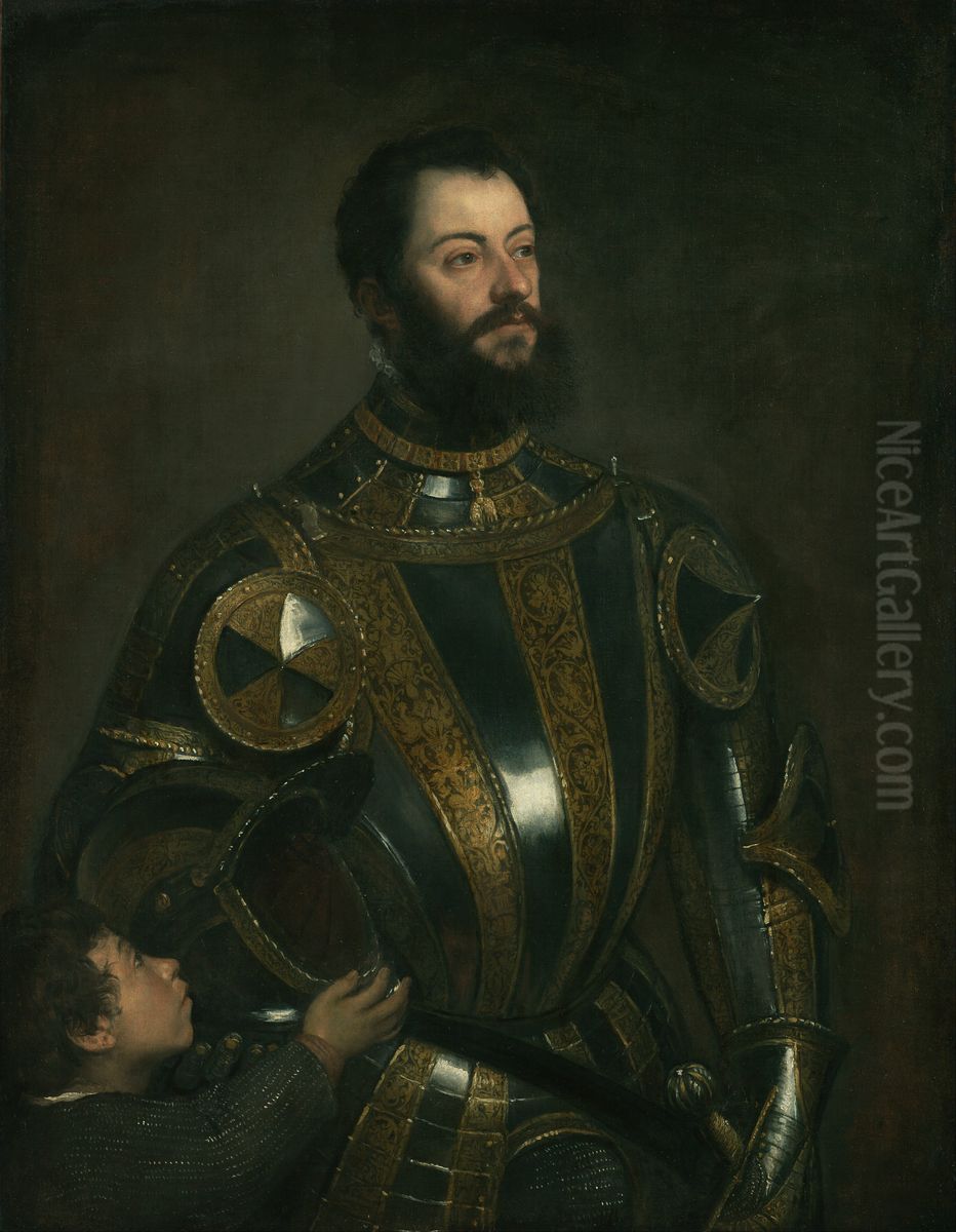 Portrait of Alfonso d'Avalos with a Page Oil Painting by Titian
