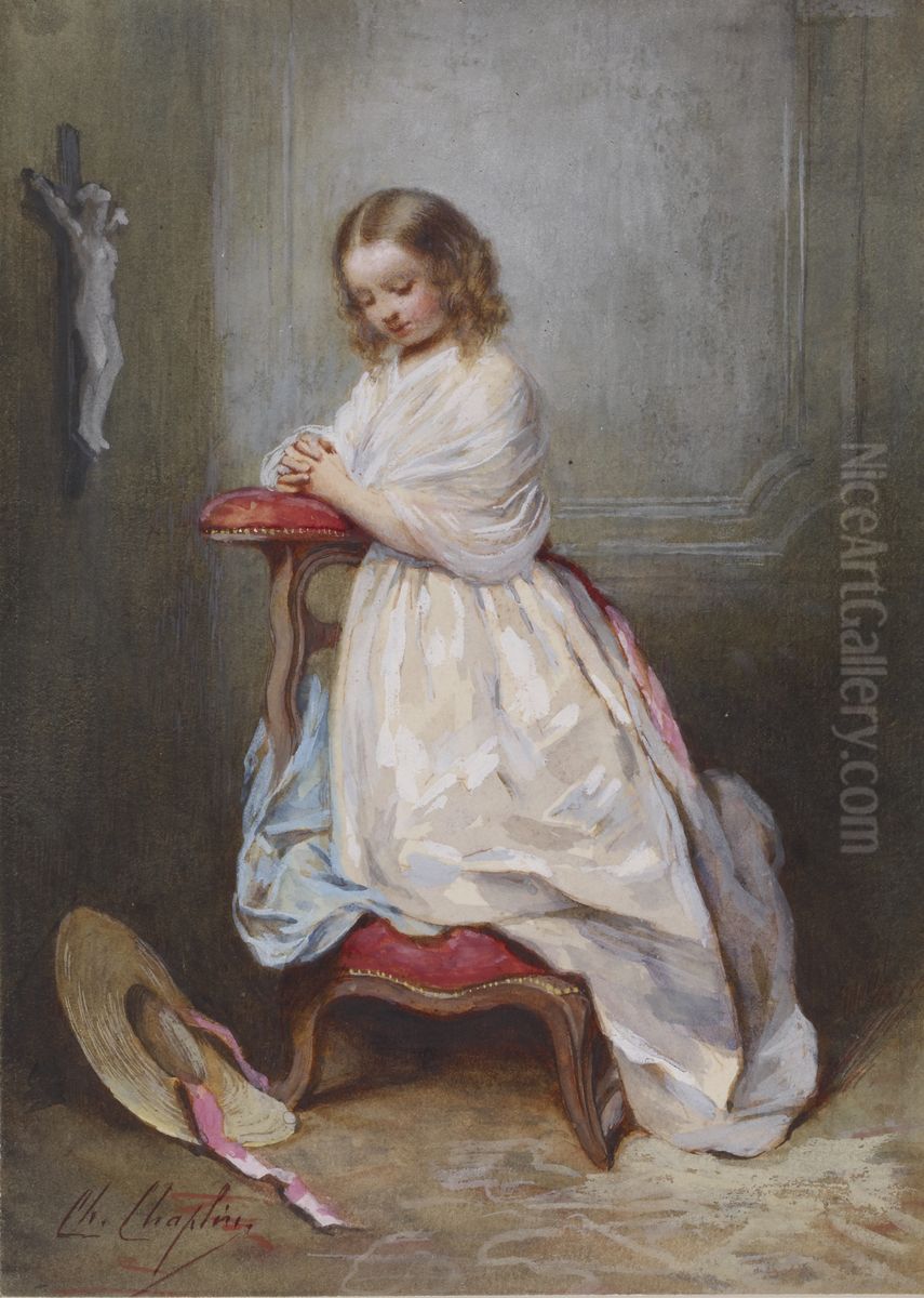 Girl in White Dress Oil Painting by Charles Joshua Chaplin