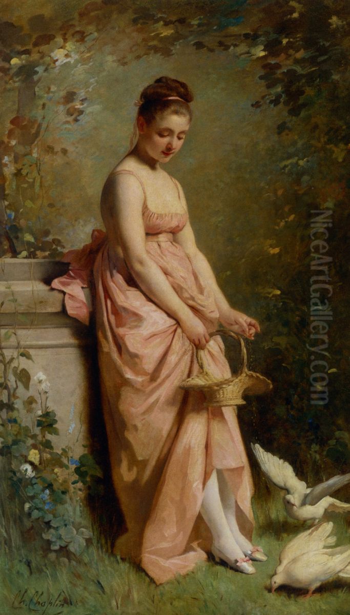 Feeding Doves Oil Painting by Charles Joshua Chaplin