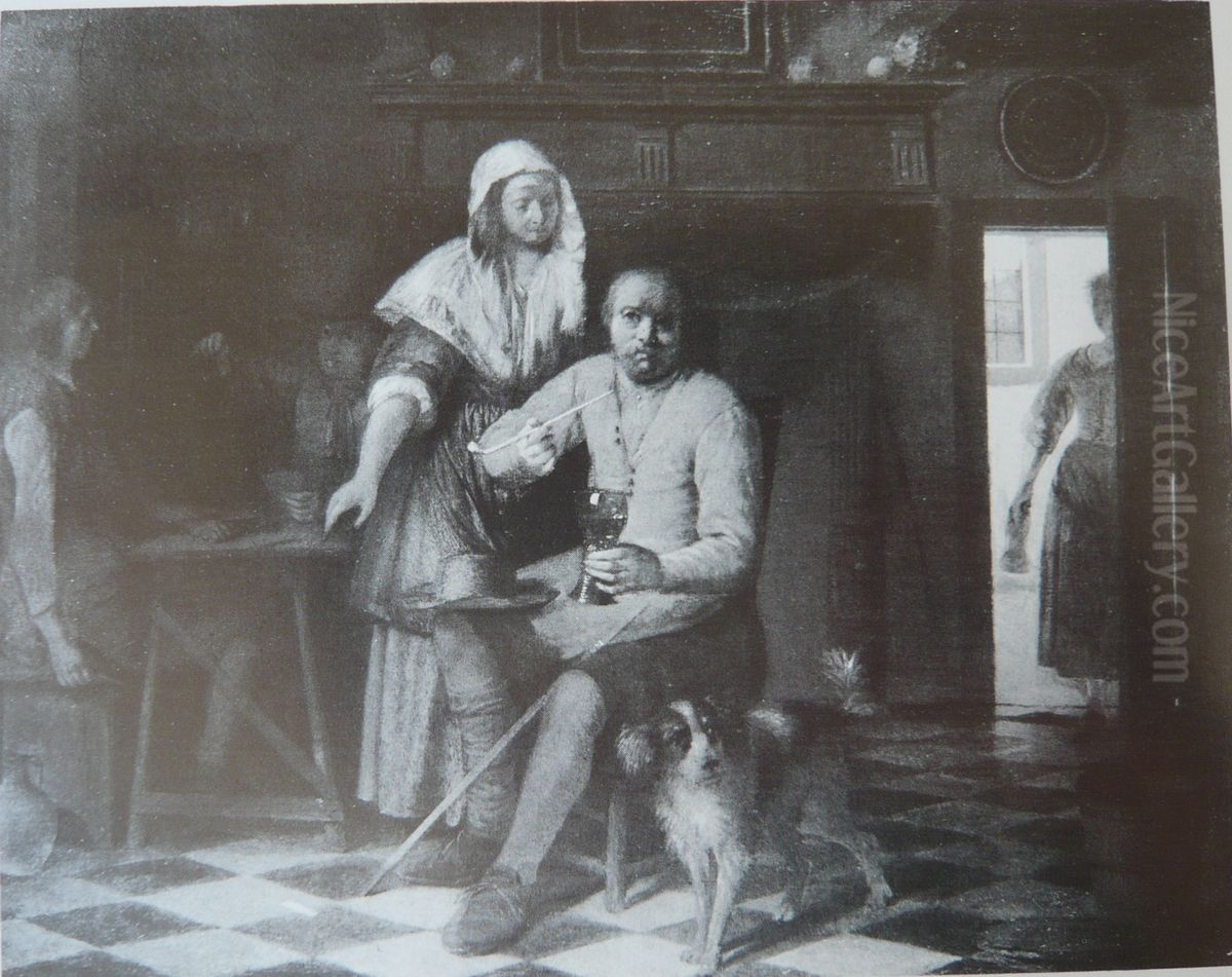 Tavern Scene with a Smoker Oil Painting by Pieter De Hooch