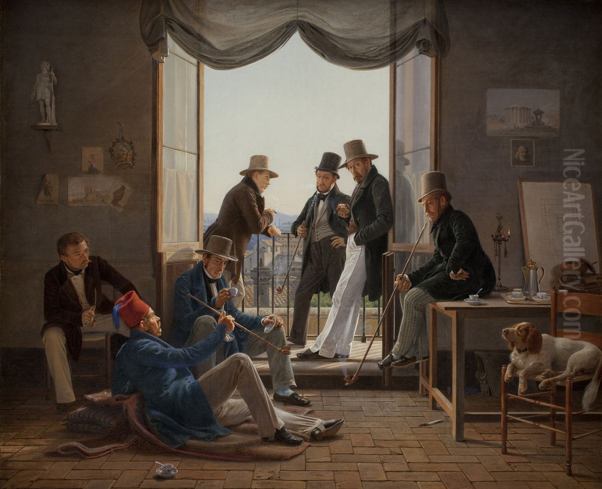 Et selskab af danske kunstnere i Rom Oil Painting by Constantin Hansen