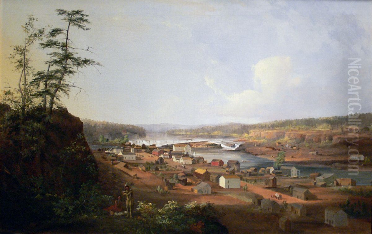 Oregon City on the Willamette River Oil Painting by John Mix Stanley