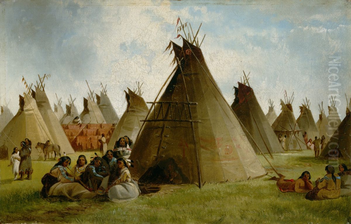 Prairie Indian Encampment Oil Painting by John Mix Stanley