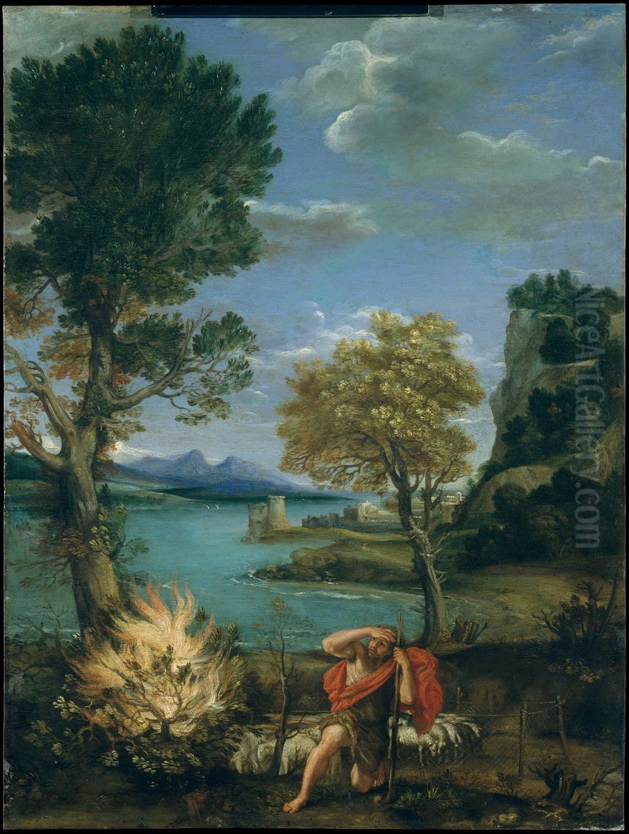 Landscape with Moses and the Burning Bush Oil Painting by Domenico Zampieri (Domenichino)